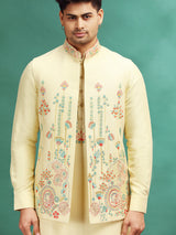 Cream reception wear silk waistcoat set with embroidery