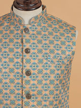 Cream sequins worked cotton silk waistcoat