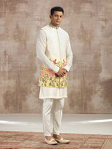 Cream shaded silk waistcoat set with embroidery