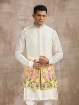 Cream shaded silk waistcoat set with embroidery