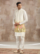 Cream shaded silk waistcoat set with embroidery
