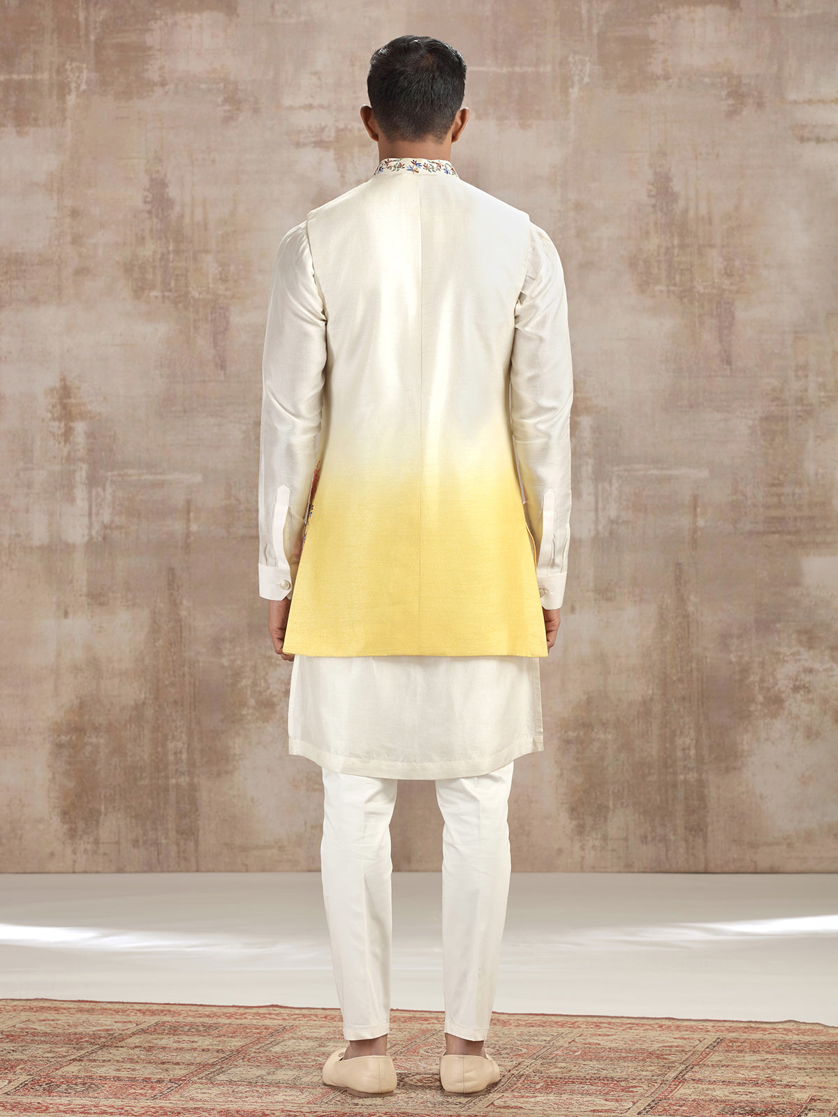 Cream shaded silk waistcoat set with embroidery