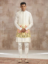 Cream shaded silk waistcoat set with embroidery
