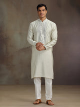 Cream silk embroidered work kurta suit for festive