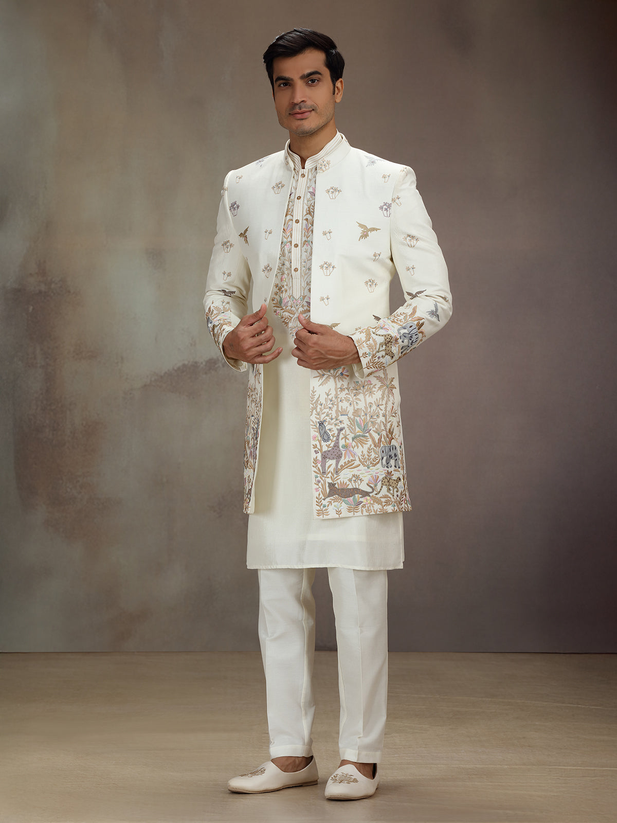 Cream silk jungle theme indo western