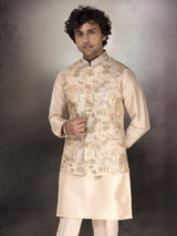Cream silk printed waistcoat set with gentle sheen