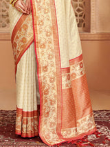 Cream silk saree for festive charm