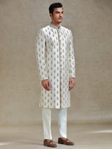 Cream  silk wedding style long jacket sherwani set
