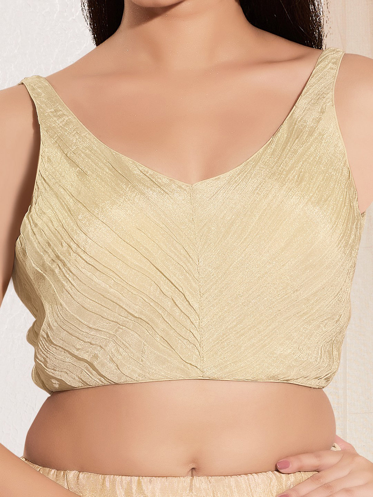Cream tissue silk sleeveless sweetheart neck blouse