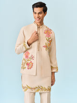 Cream waistcoat set with serene hand print