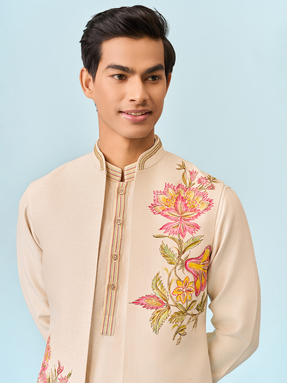 Cream waistcoat set with serene hand print