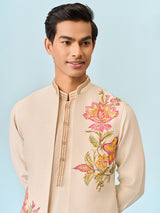 Cream waistcoat set with serene hand print