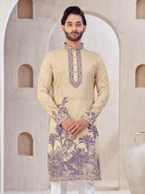 Dark Beige printed cotton kurta suit