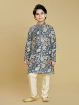 Dark grey printed festive wear kurta suit for boys