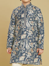 Dark grey printed festive wear kurta suit for boys