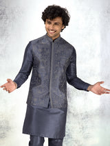 Dark grey silk waistcoat set with golden detailing