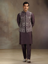 Dark wine wedding wear cotton silk waistcoat set