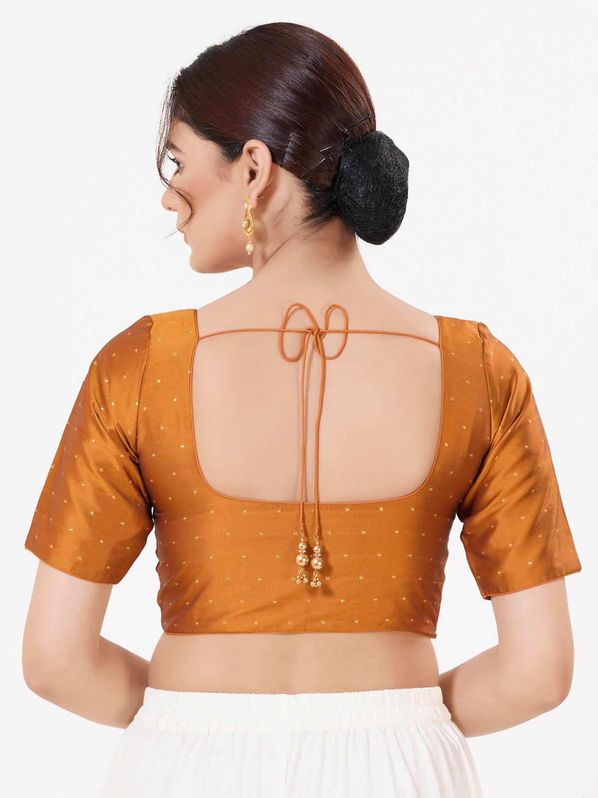 Dark mustard tafeta silk zari work blouse