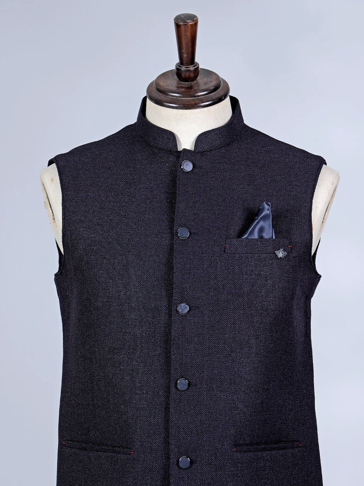 Dark navy plain cotton silk waistcoat