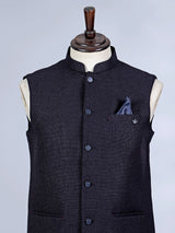 Dark navy plain cotton silk waistcoat