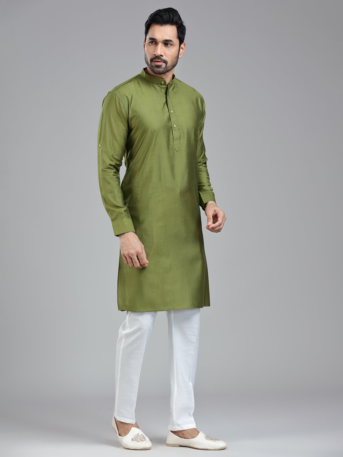 Dark olive simple festive wear kurta with pajama