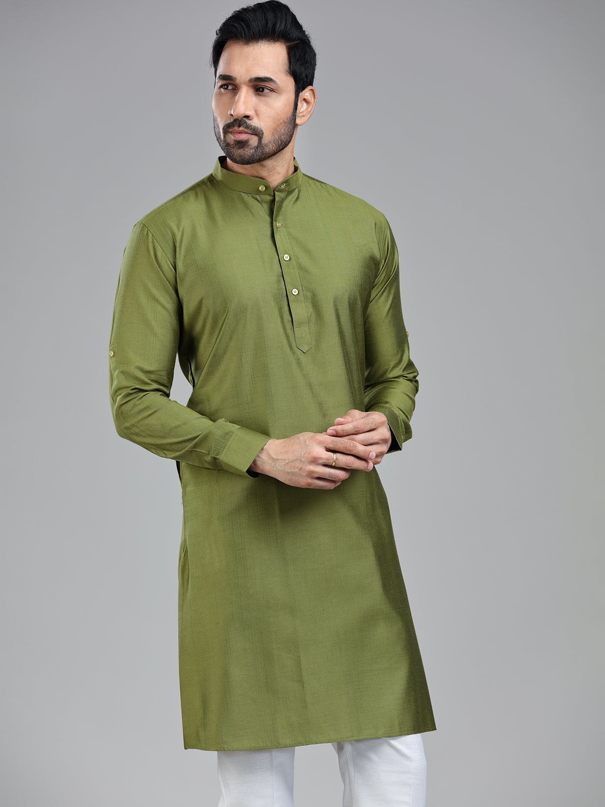 Dark olive simple festive wear kurta with pajama
