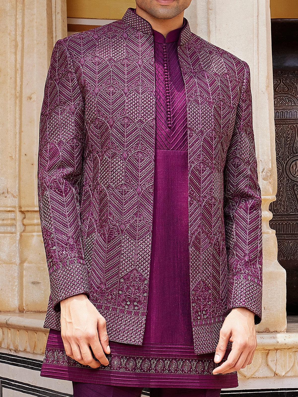 Dark purple luxurious indo western for men
