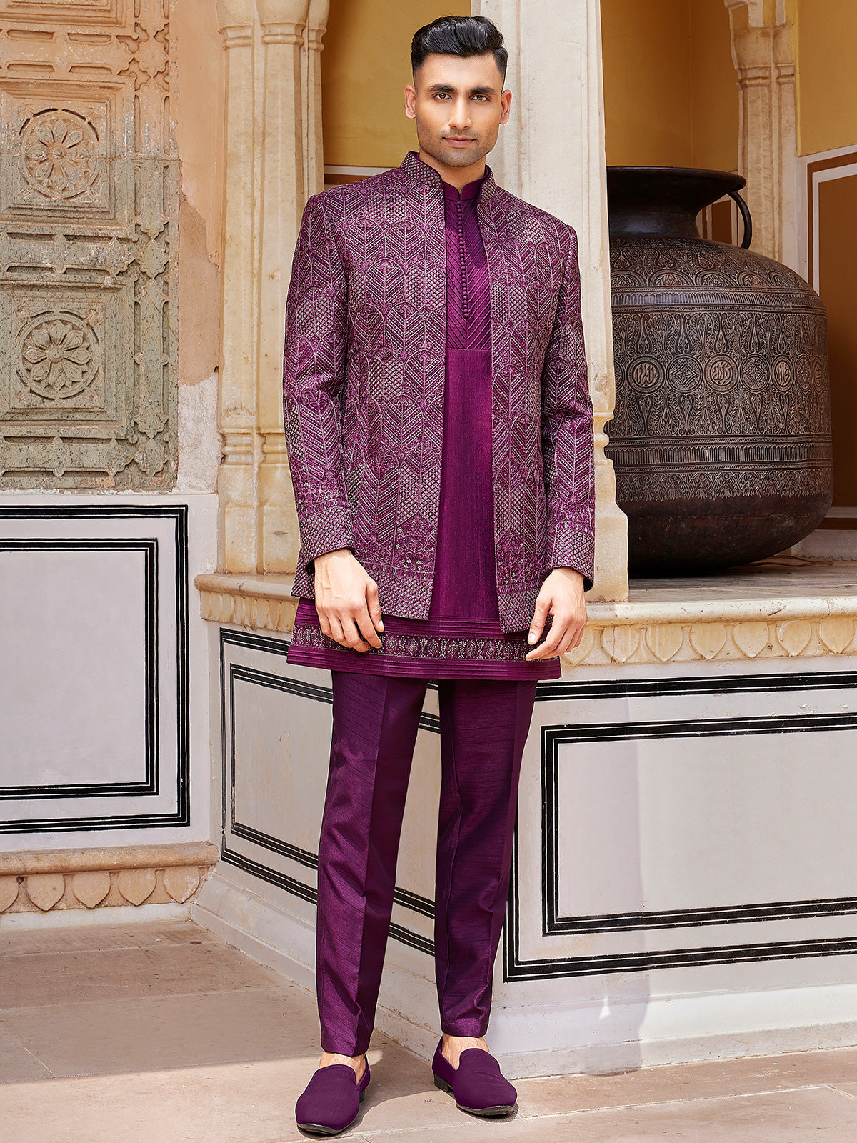 formal dress for men purple Dark luxurious indo western – G3+Fashion deep purple suit