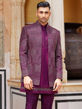 Dark purple luxurious indo western for men