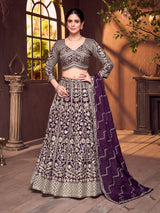 Dark purple silk sweetheart quarter sleeve lehenga choli