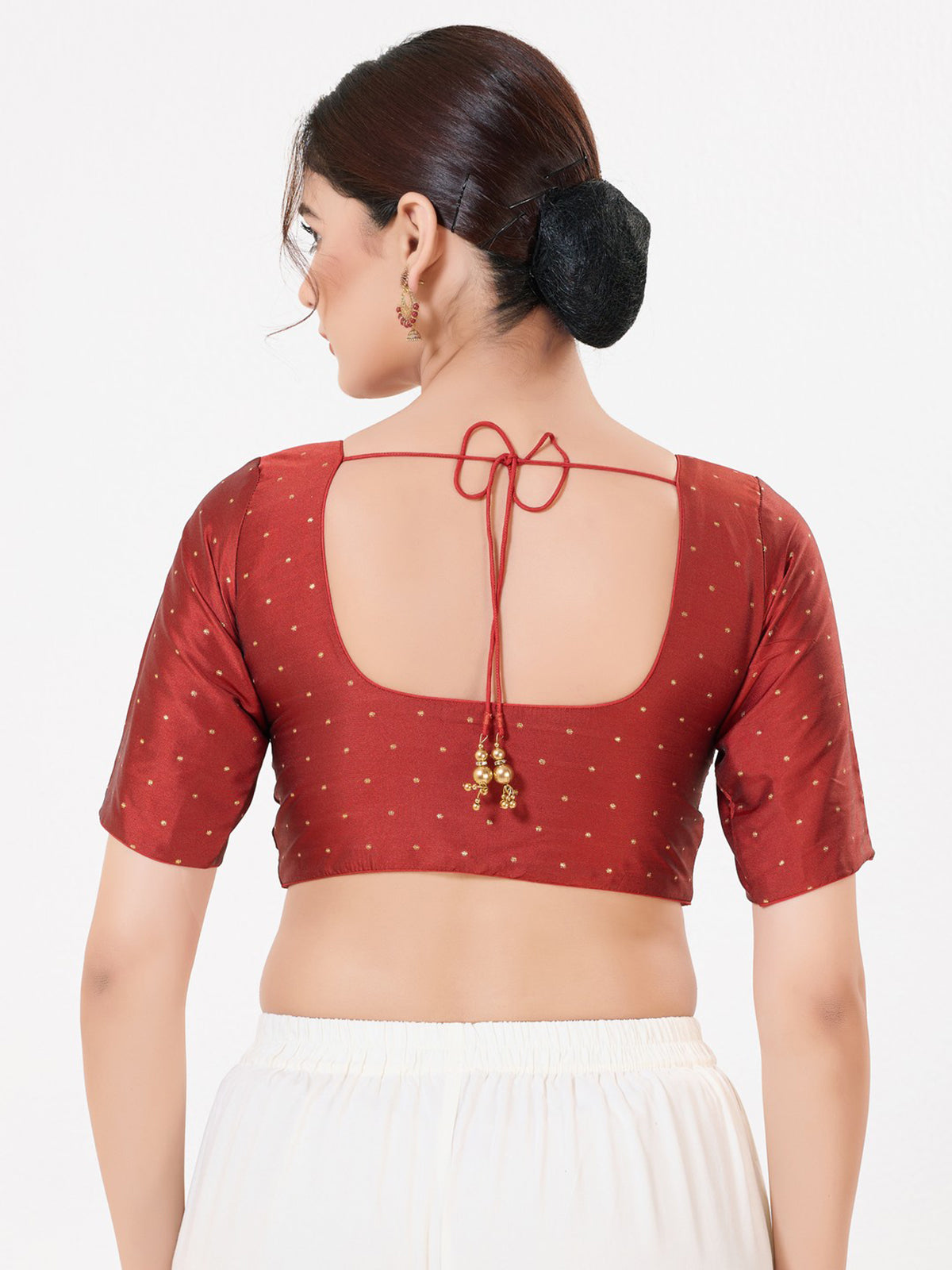 Dark red tafeta silk zari celebration blouse