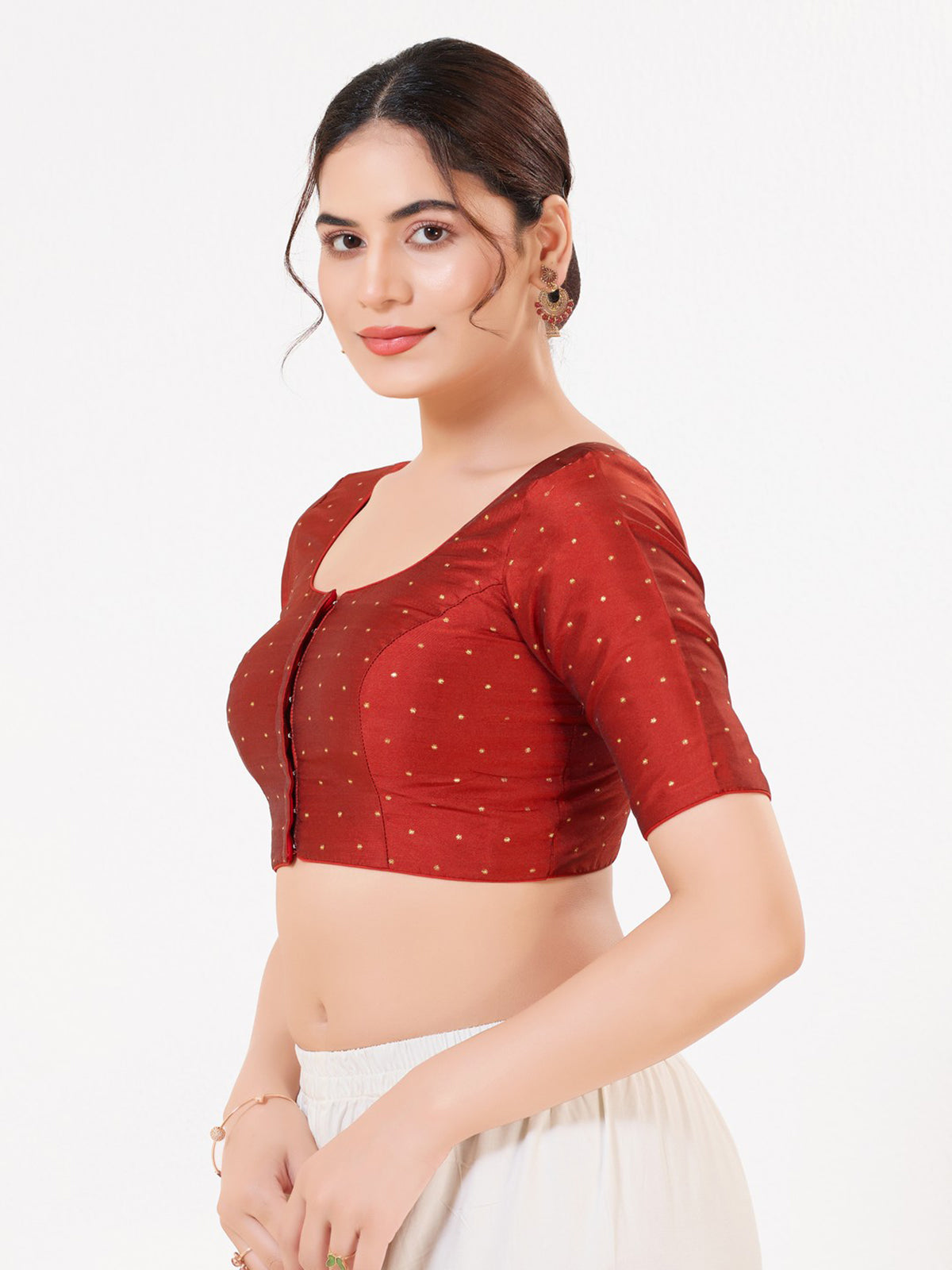 Dark red tafeta silk zari celebration blouse