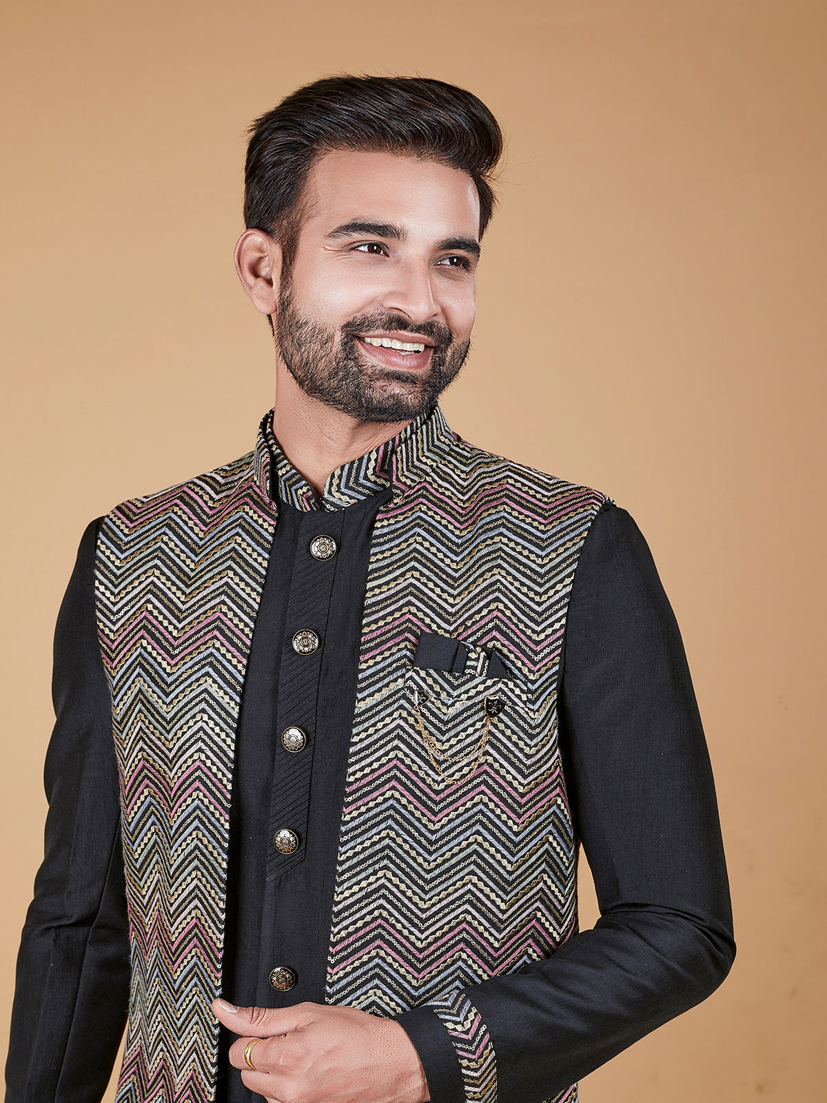 Dazzling black silk indowestern