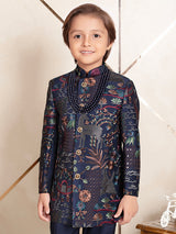 Deep navy timeless terry rayon indo western for boys
