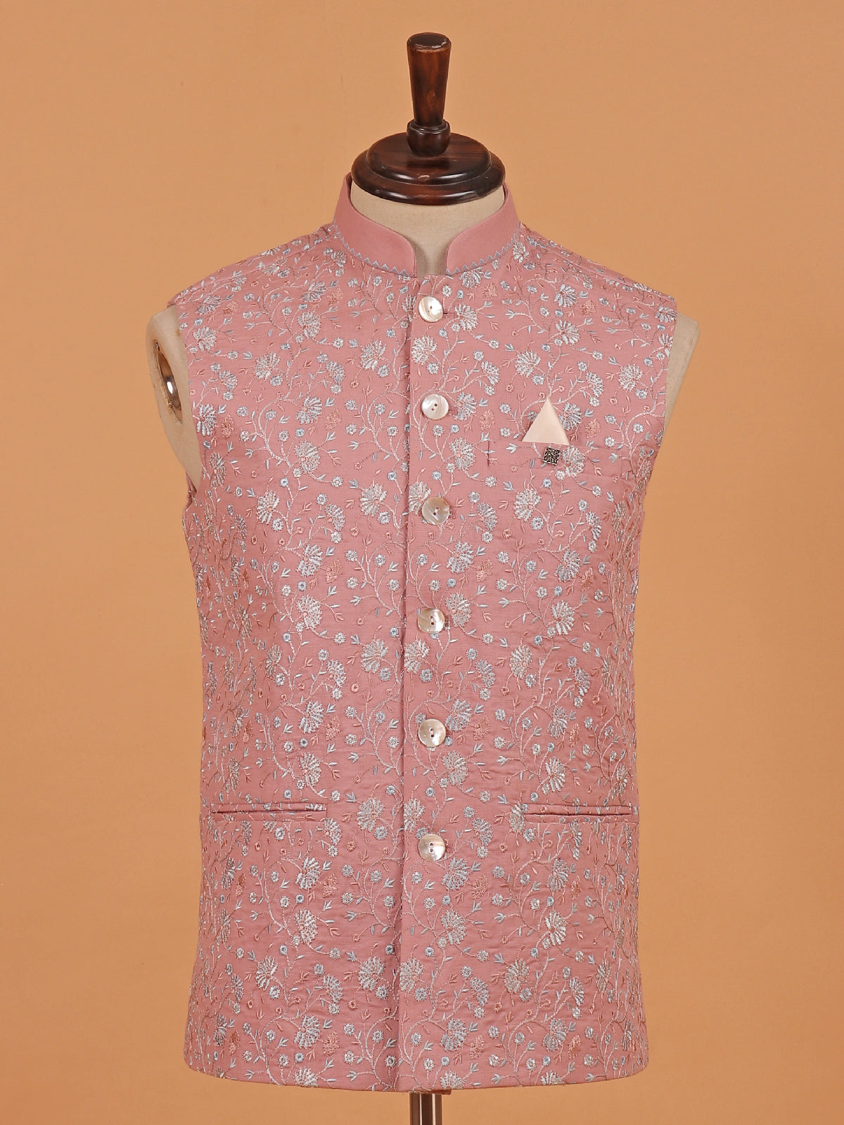 Deep pink embroidery cotton waistcoat for men