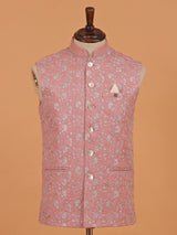 Deep pink embroidery cotton waistcoat for men