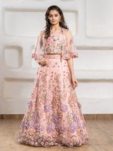 Designer pink net lehenga choli with diamond accents