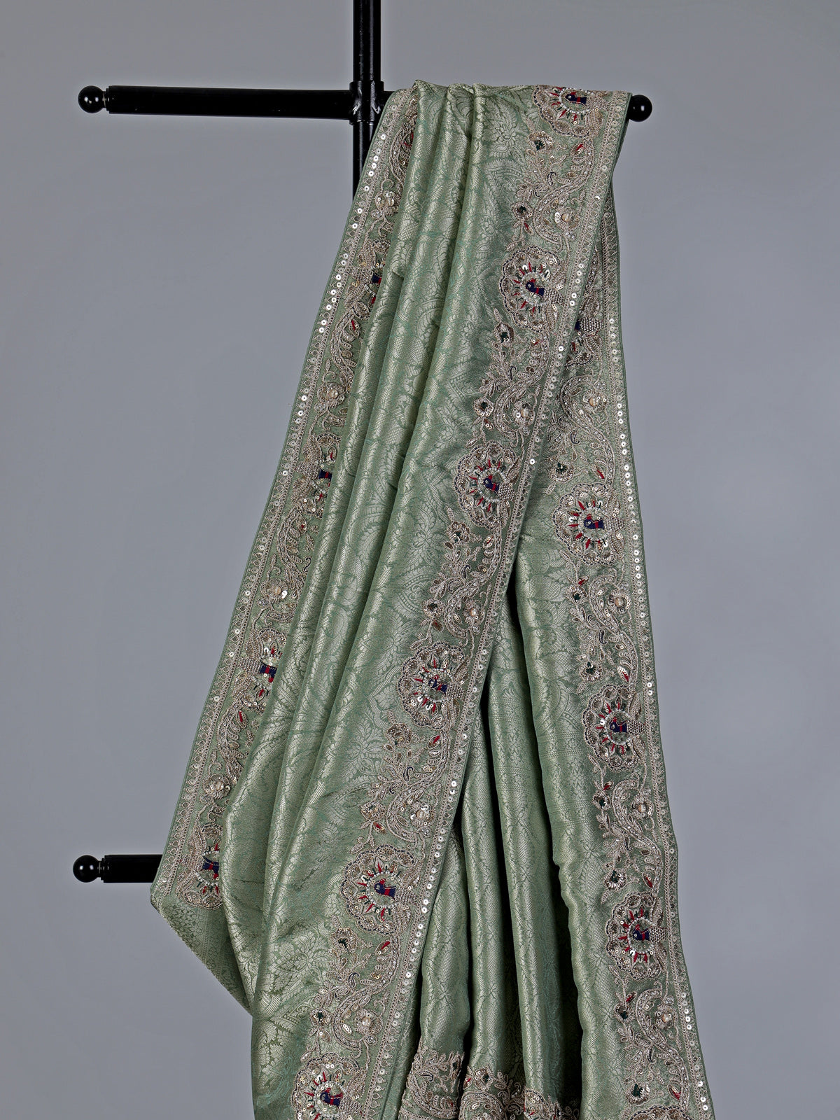 Designer pista green tissue silk saree