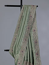 Designer pista green tissue silk saree