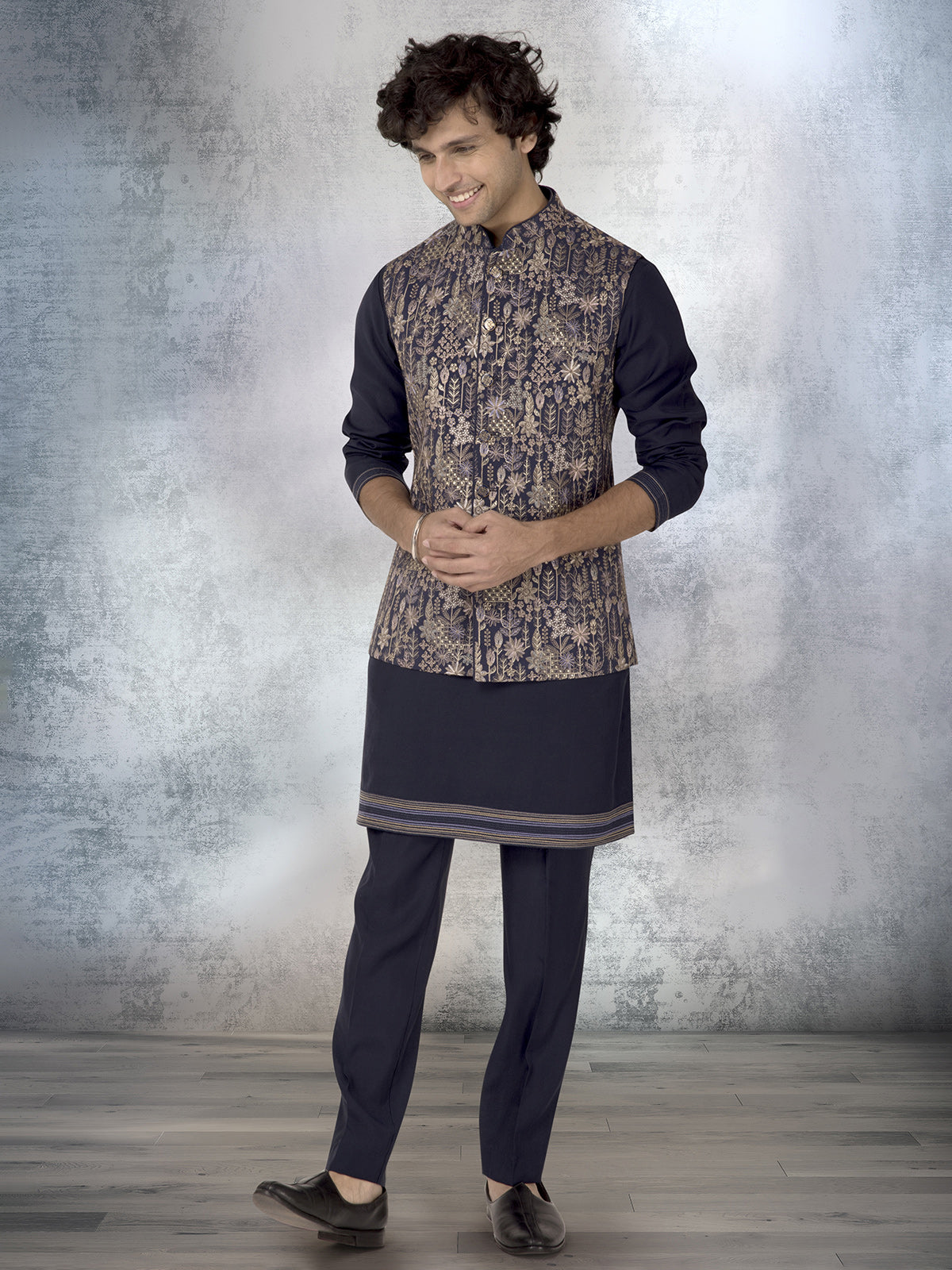 Dusty purple silk waistcoat set with resham and embroidery