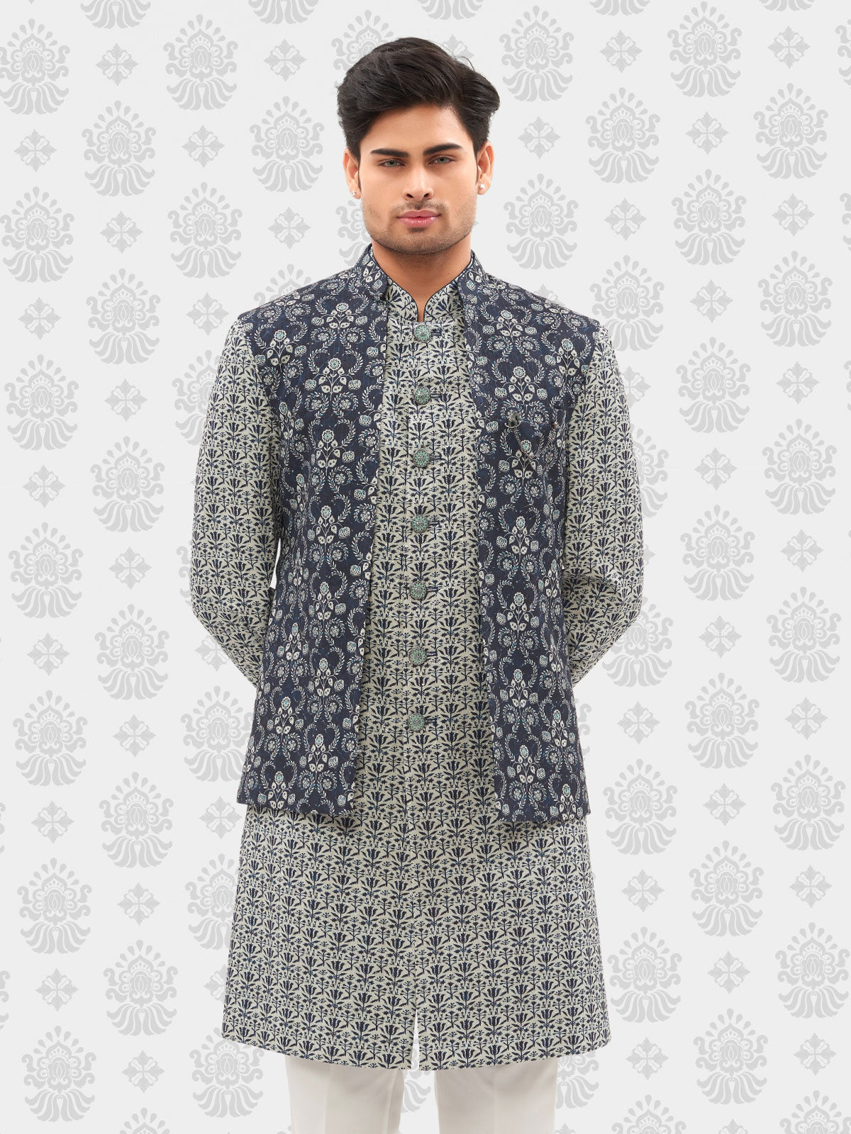Elegant blue cotton waistcoat set for men