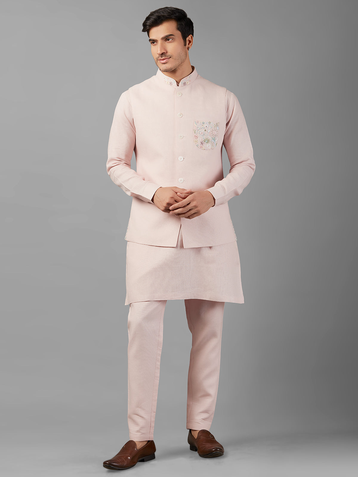 Elegant light pink linen waistcoat set