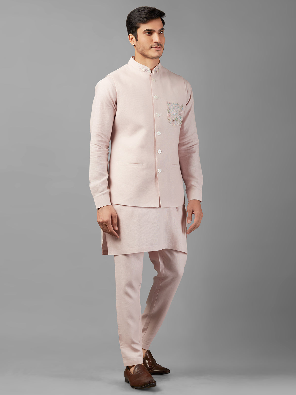 Elegant light pink linen waistcoat set