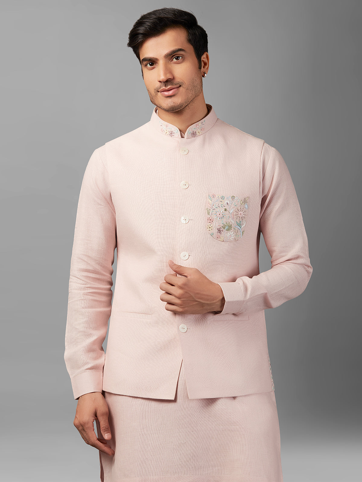 Elegant light pink linen waistcoat set