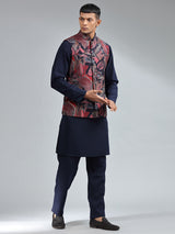 Elegant navy printed waistcoat set