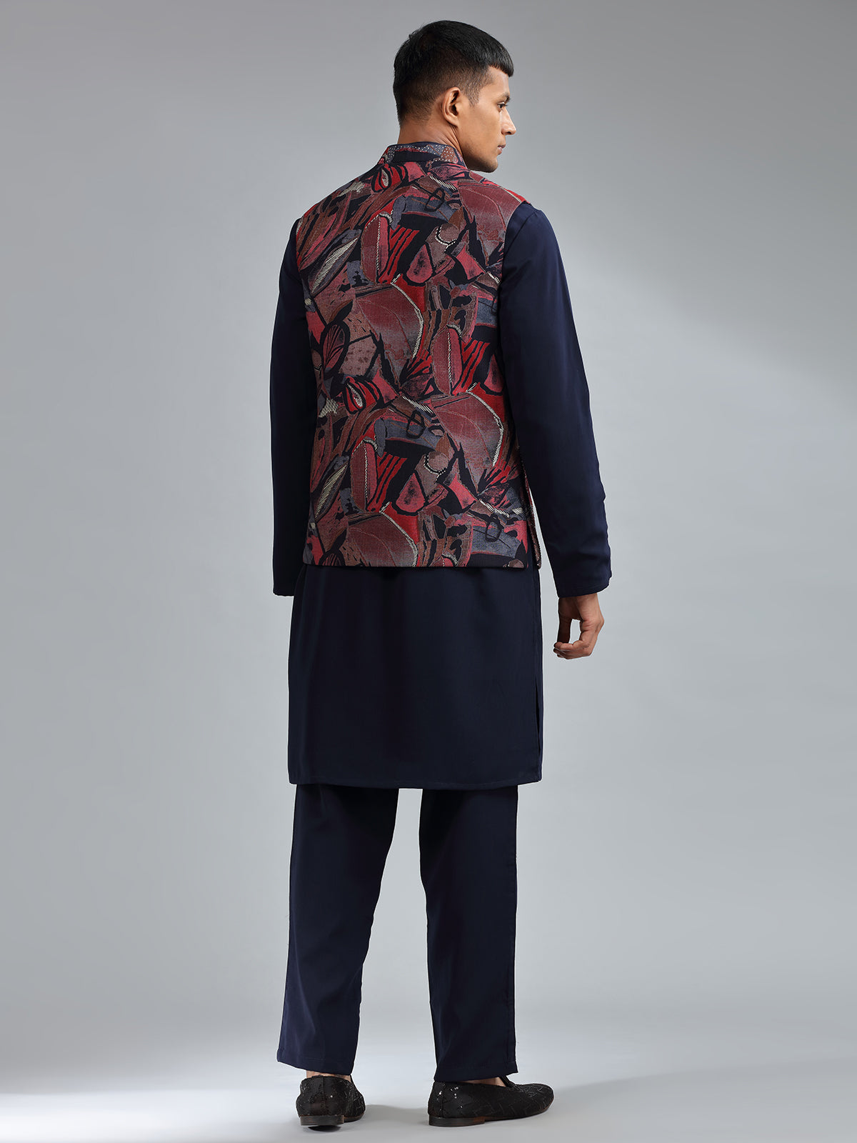 Elegant navy printed waistcoat set