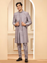 Elegant purple raw silk indowestern