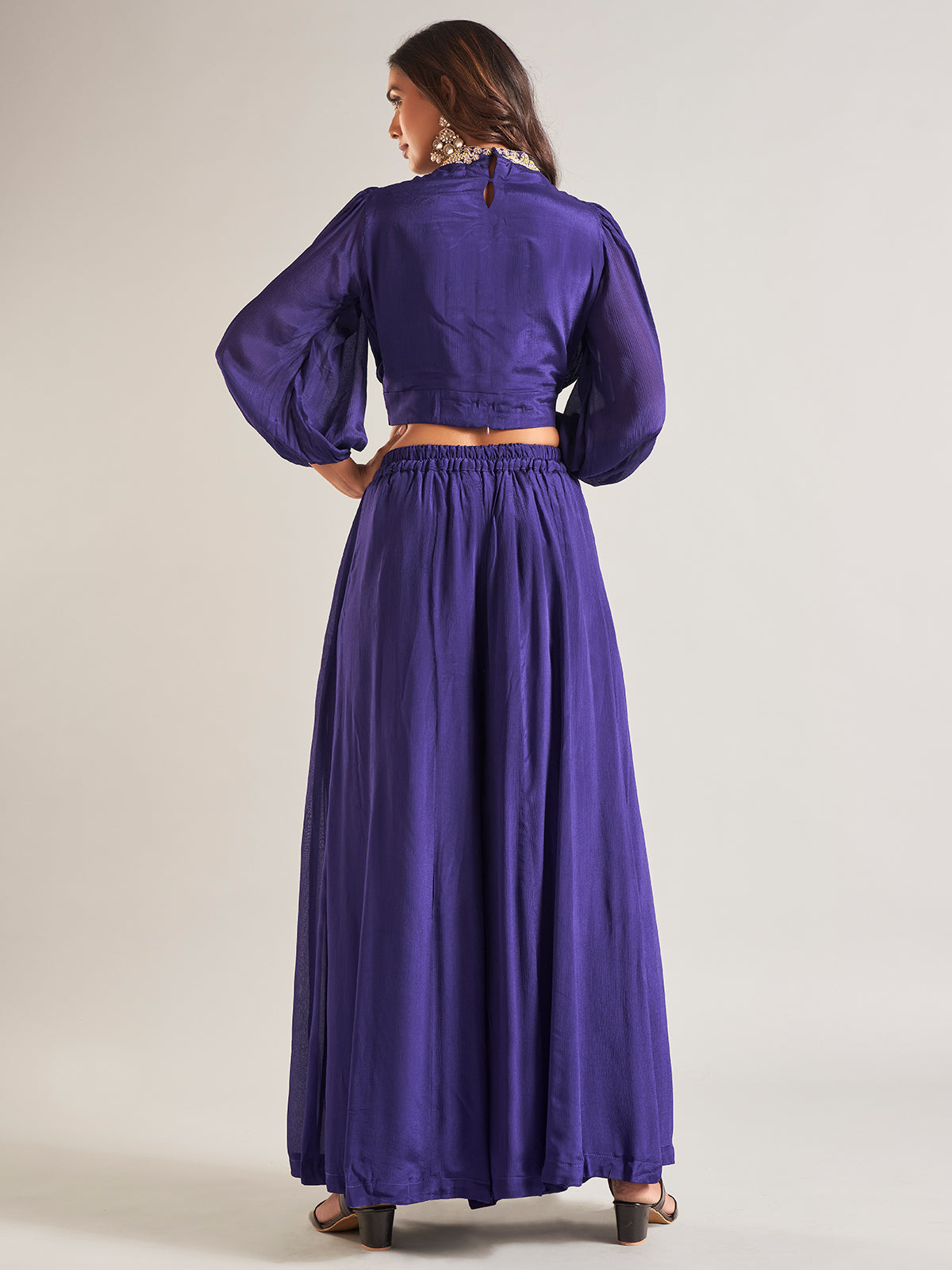 Elegant purple silk palazzo salwar suit