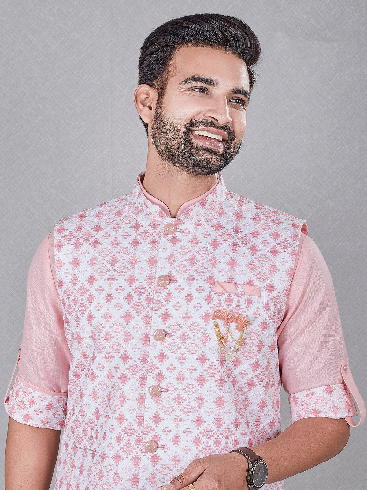 Elegant silk light pink waistcoat set