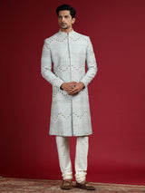 Elegant sky blue raw silk sherwani